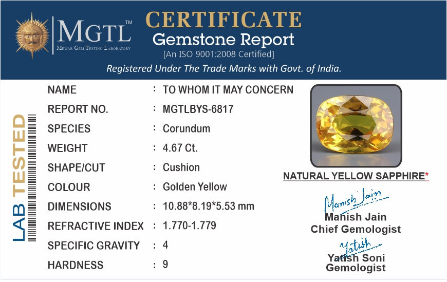 Yellow Sapphire (Pukhraj) - 4.67 Carats