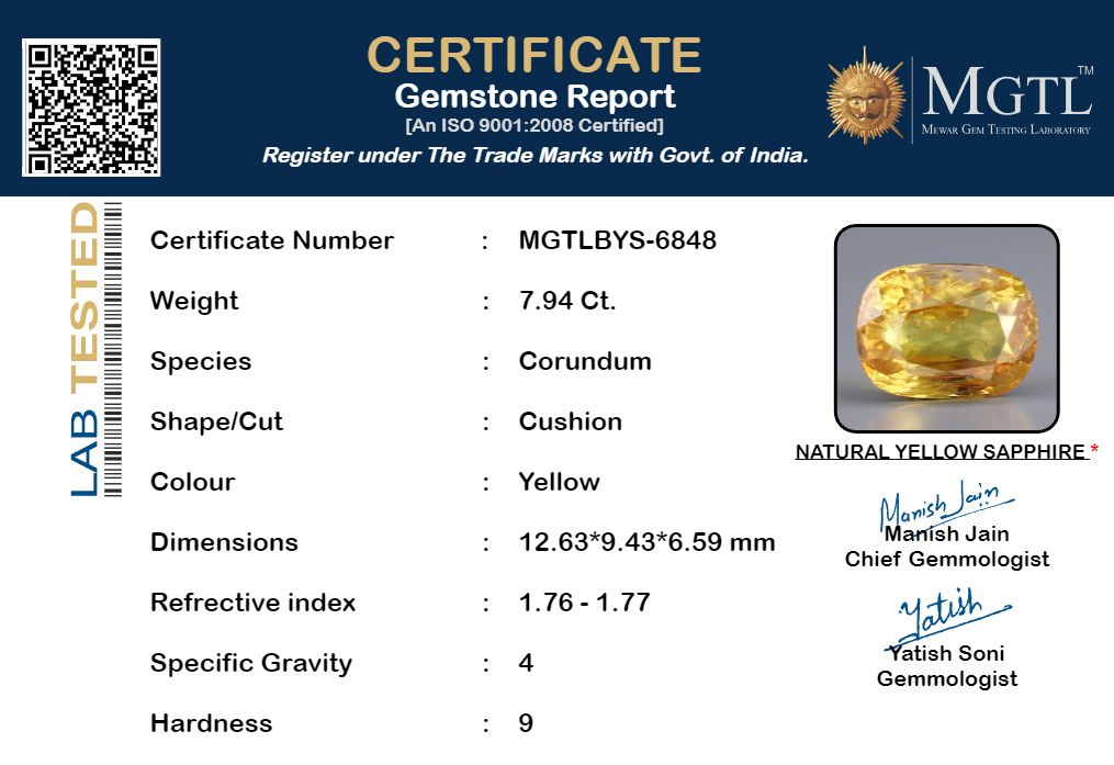 Yellow Sapphire - 7.94 Carats (Pukhraj - 8.65 Ratti)