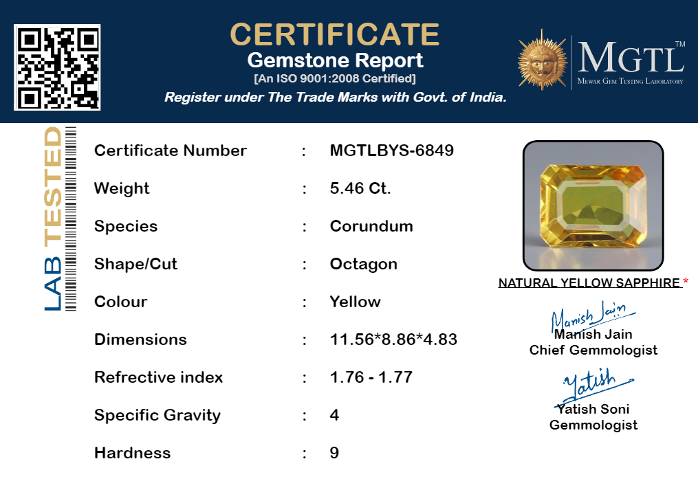 Yellow Sapphire - 5.46 Carats (Pukhraj - 5.95 Ratti)