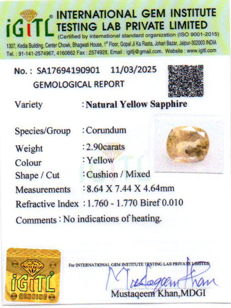 Yellow Sapphire (Pukhraj) - 2.90 Carats