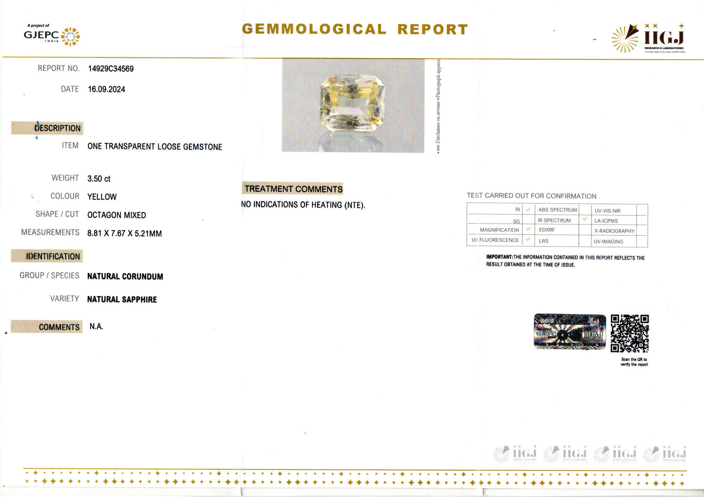 Yellow Sapphire - 3.50 Carats (Pukhraj - 3.82 Ratti)