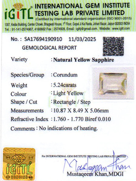 Yellow Sapphire - 5.24 Carats (Pukhraj - 5.71 Ratti)