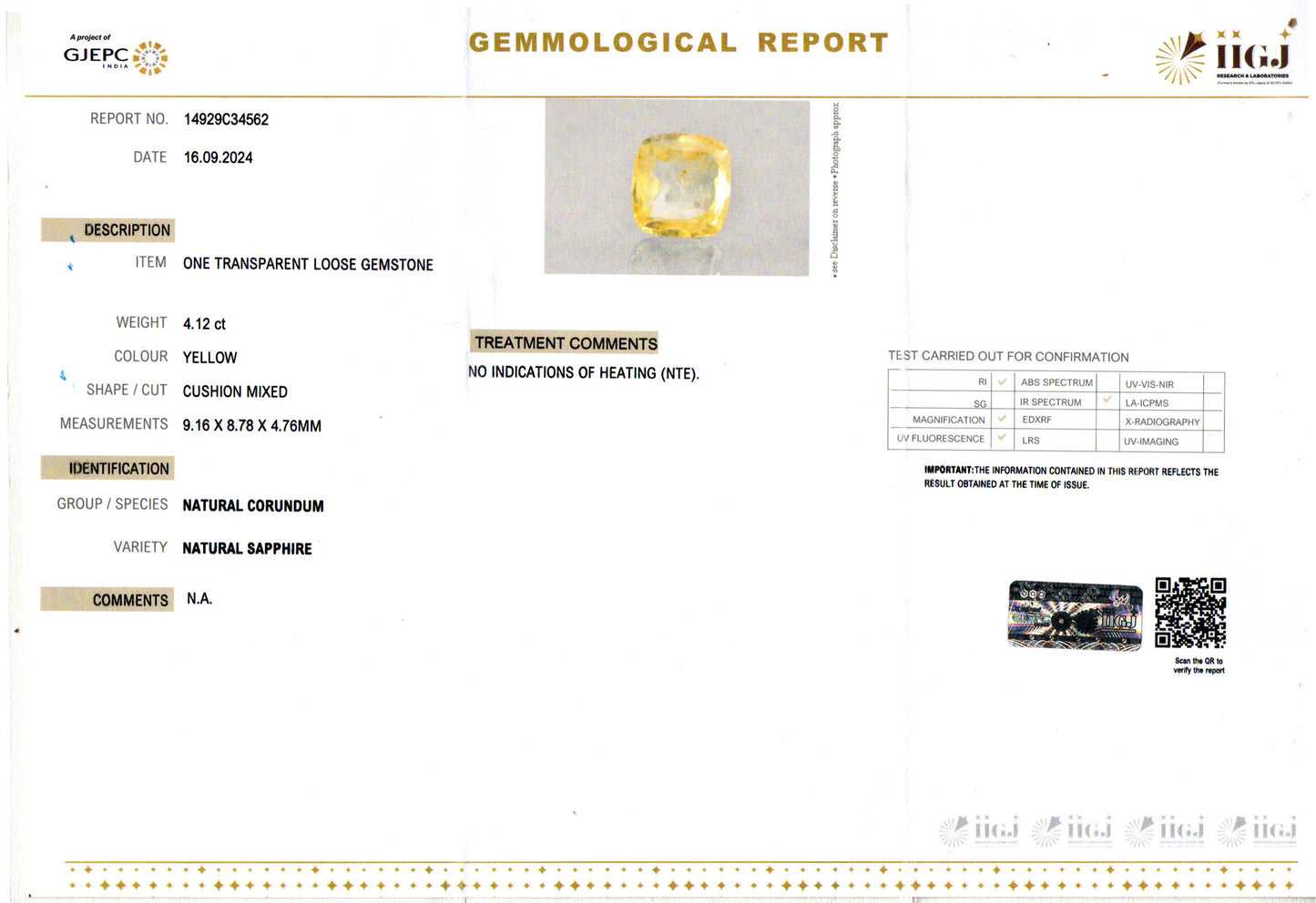 Yellow Sapphire - 4.12 Carats (Pukhraj - 4.49 Ratti)