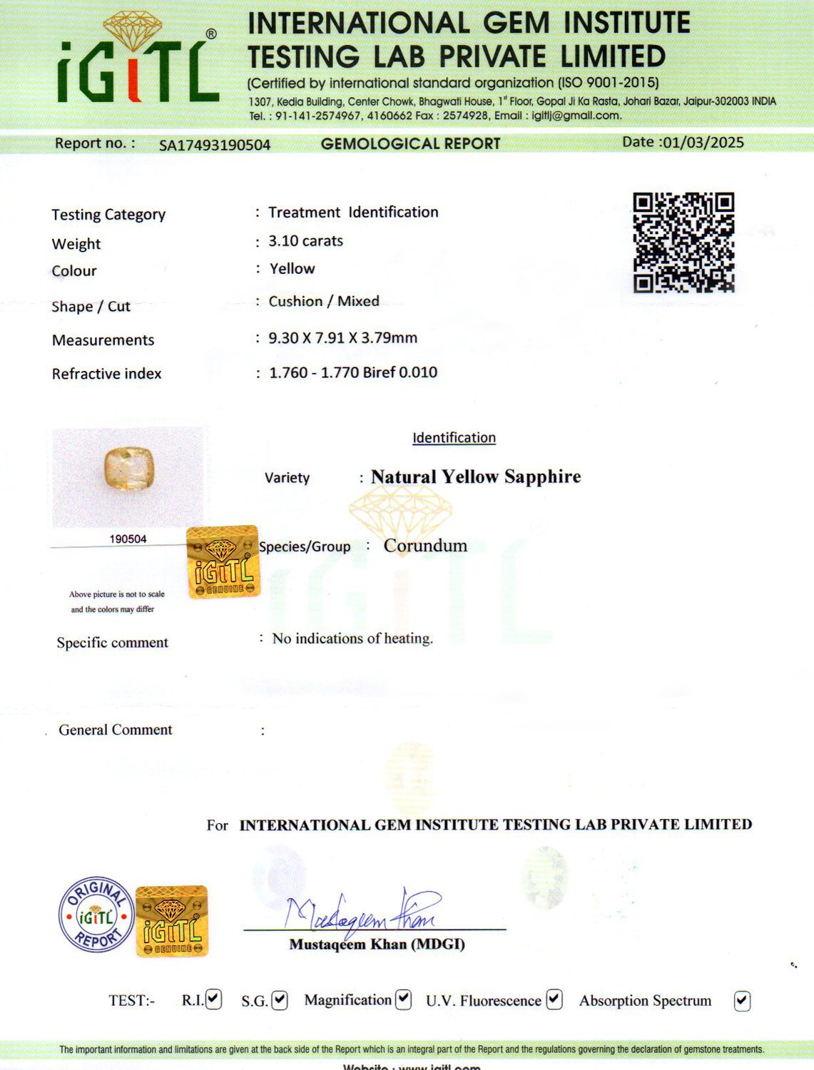 Yellow Sapphire - 3.10 Carats (Pukhraj - 3.38 Ratti)