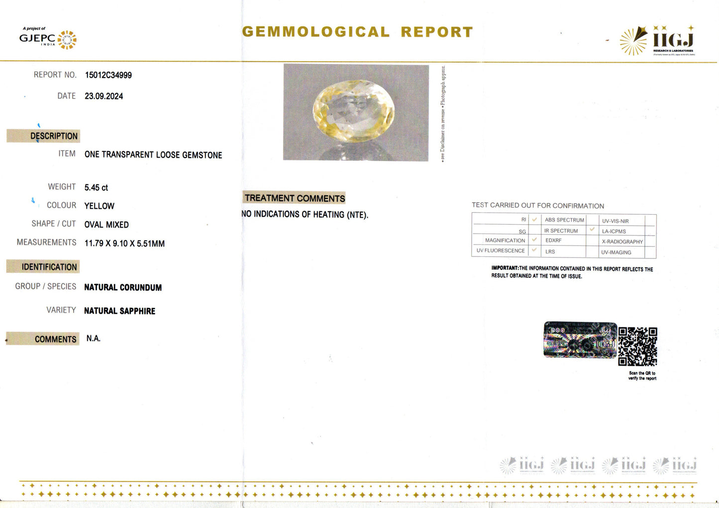 Yellow Sapphire - 5.45 Carats (Pukhraj - 5.94 Ratti)