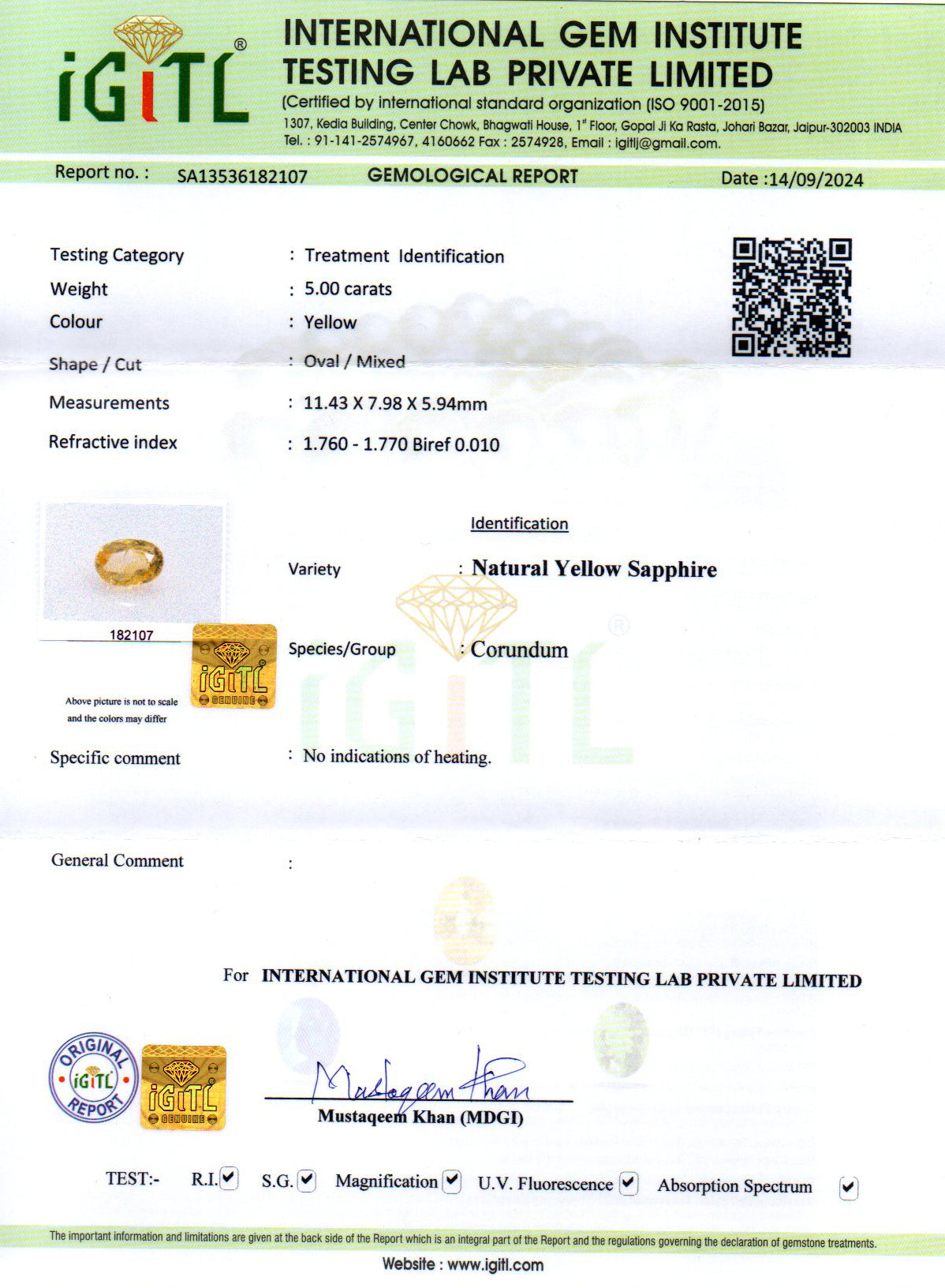 Yellow Sapphire - 5 Carats (Pukhraj - 5.45 Ratti)