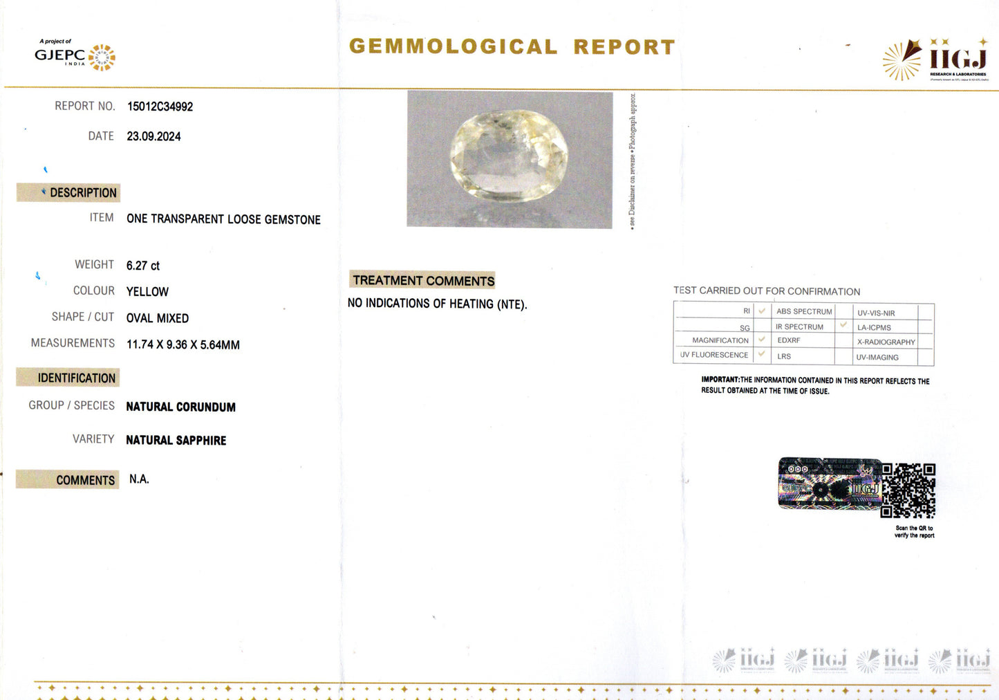 Yellow Sapphire - 6.27 Carats (Pukhraj - 6.83 Ratti)