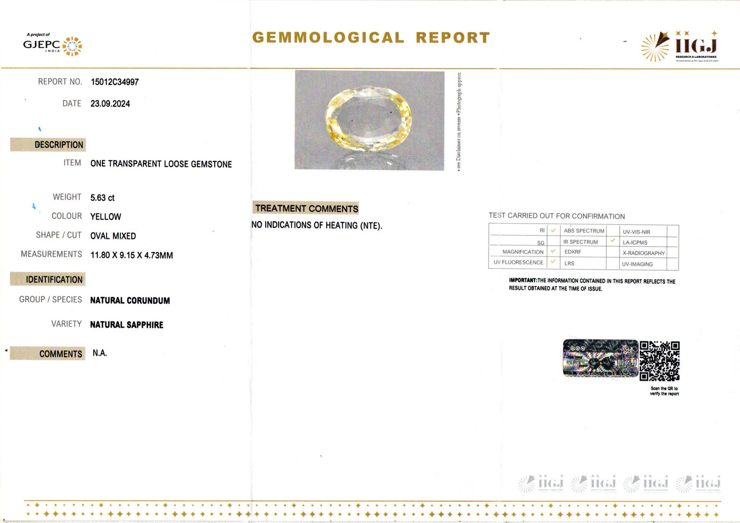 Yellow Sapphire - 5.63 Carats (Pukhraj - 6.14 Ratti)