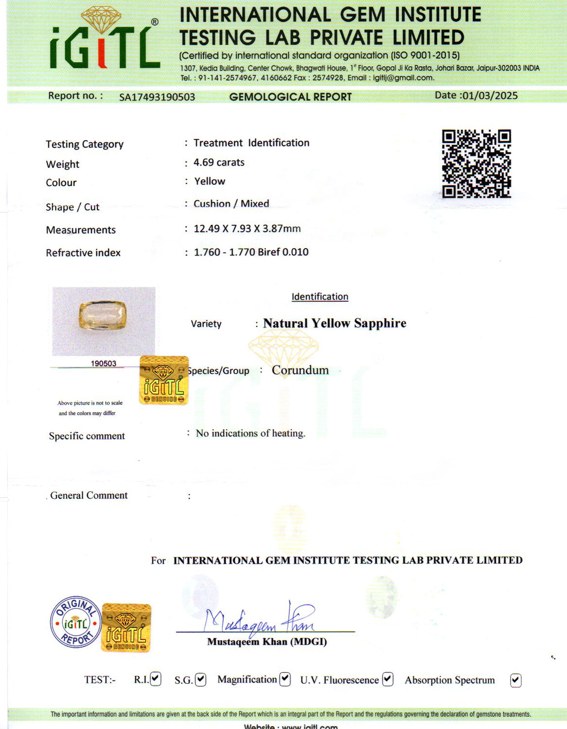 Yellow Sapphire - 4.69 Carats (Pukhraj - 5.11 Ratti)