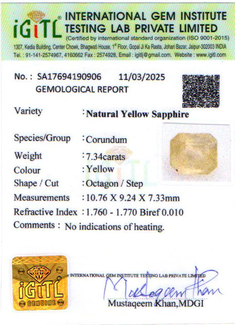 Yellow Sapphire - 7.34 Carats (Pukhraj - 8.00 Ratti)