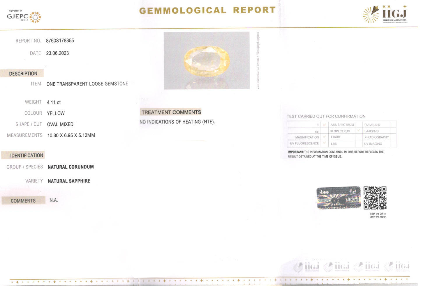 Yellow Sapphire - 4.11 Carats (Pukhraj - 4.48 Ratti)