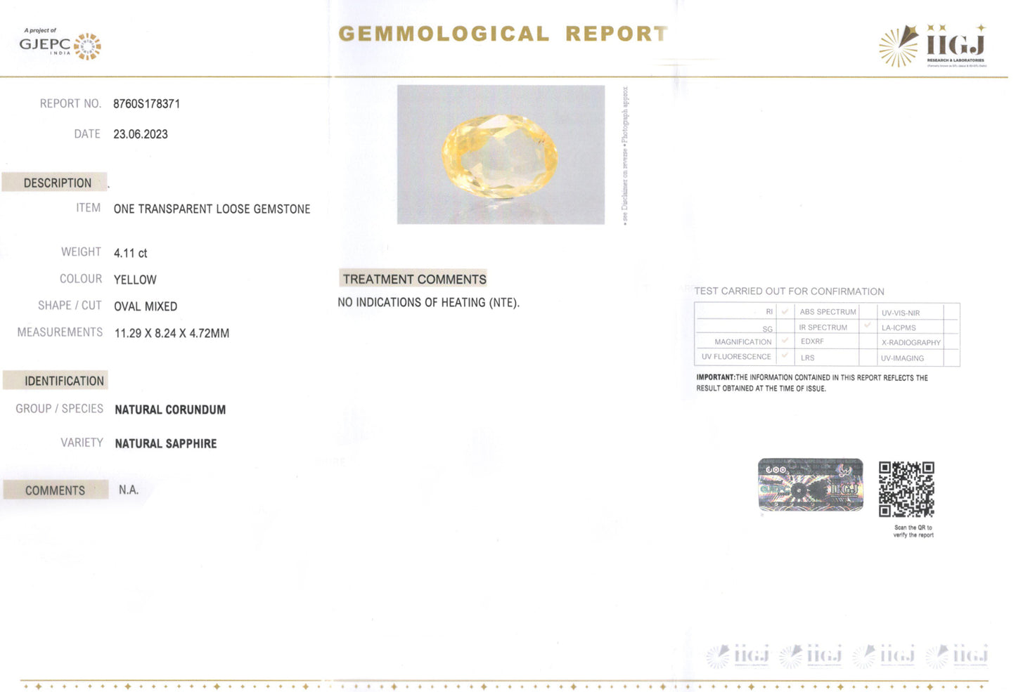Yellow Sapphire - 4.11 Carats (Pukhraj - 4.48 Ratti)