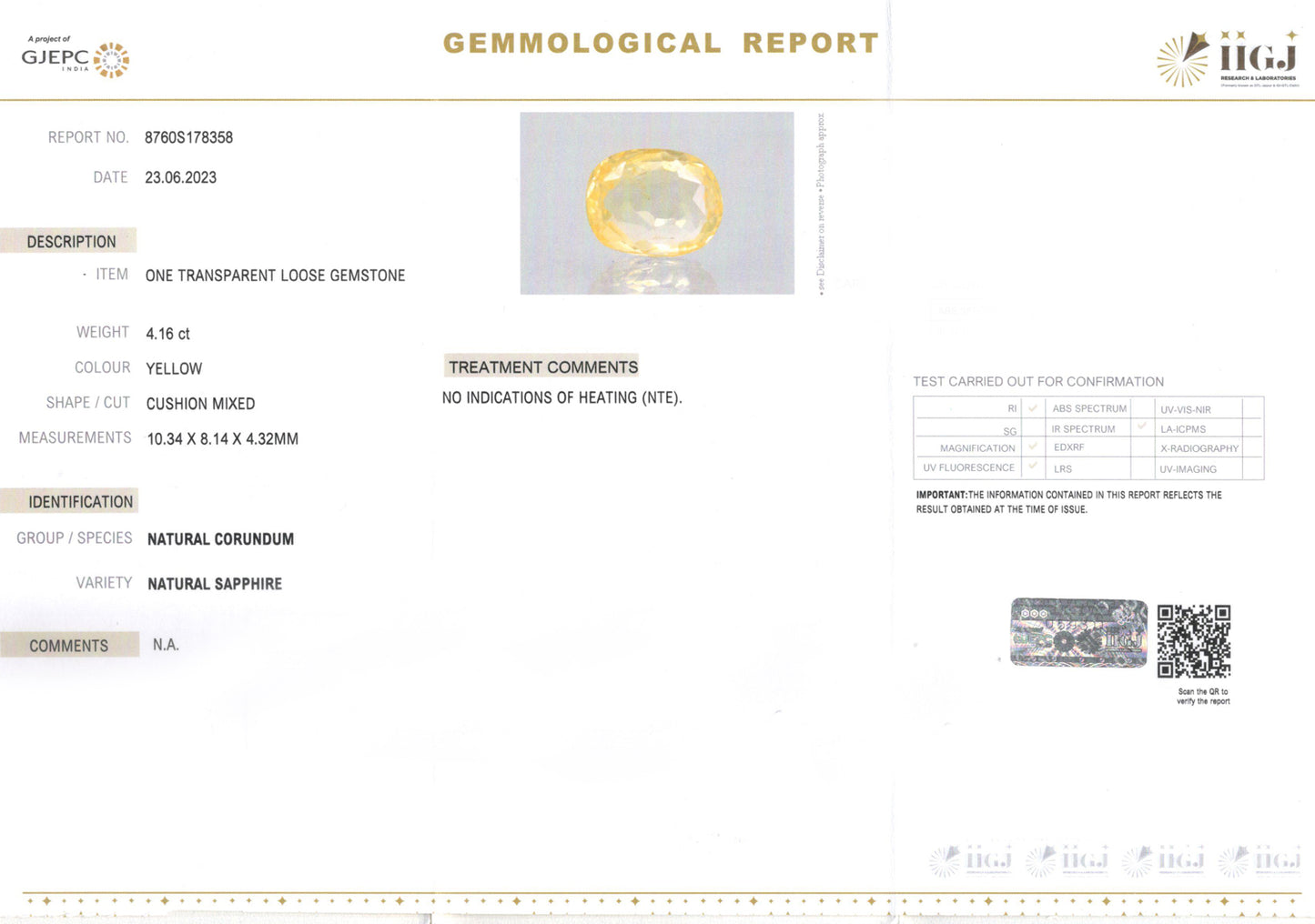 Yellow Sapphire - 4.16 Carats (Pukhraj - 4.53 Ratti)