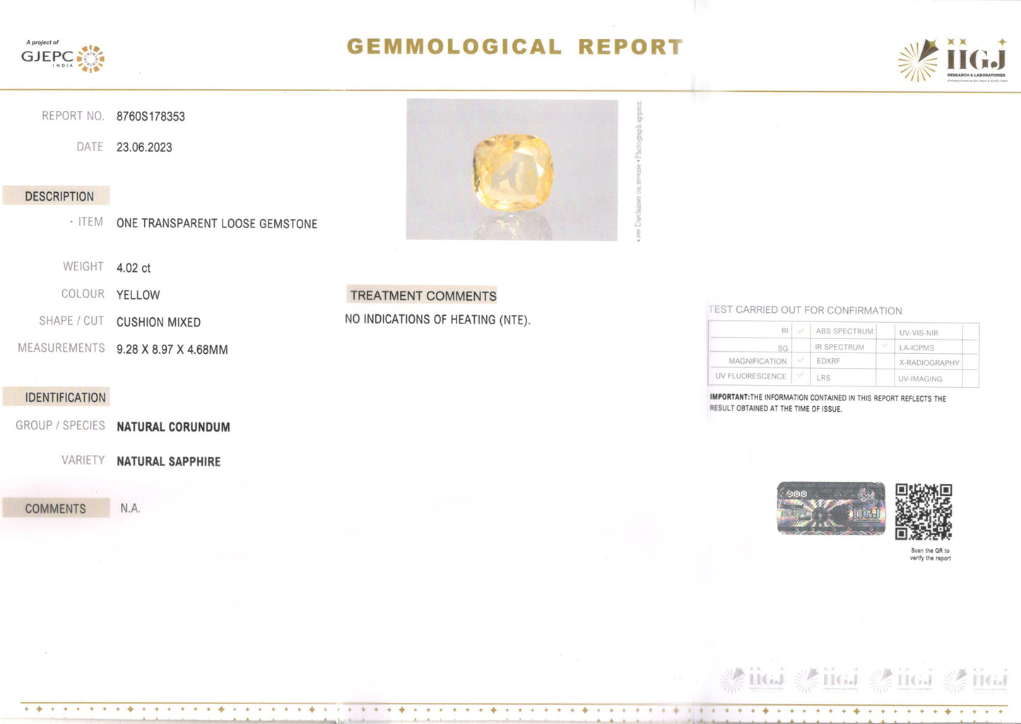 Yellow Sapphire - 4.02 Carats (Pukhraj - 4.38 Ratti)