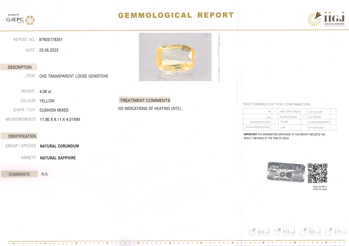 Yellow Sapphire - 4.06 Carats (Pukhraj - 4.43 Ratti)