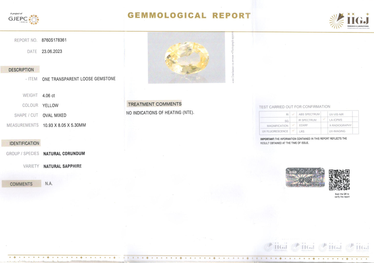 Yellow Sapphire - 4.06 Carats (Pukhraj - 4.43 Ratti)