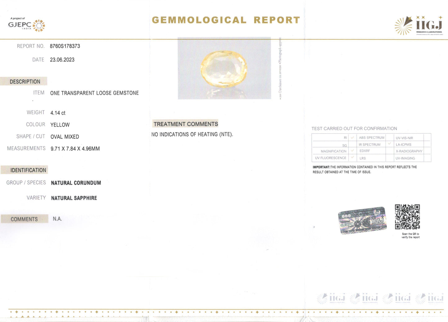 Yellow Sapphire - 4.14 Carats (Pukhraj - 4.51 Ratti)