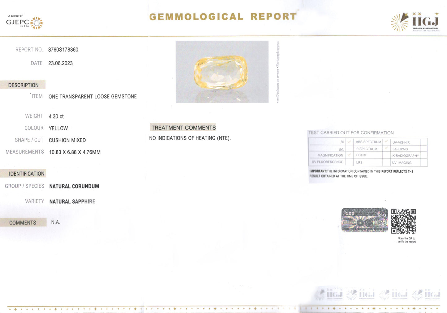 Yellow Sapphire - 4.30 Carats (Pukhraj - 4.69 Ratti)