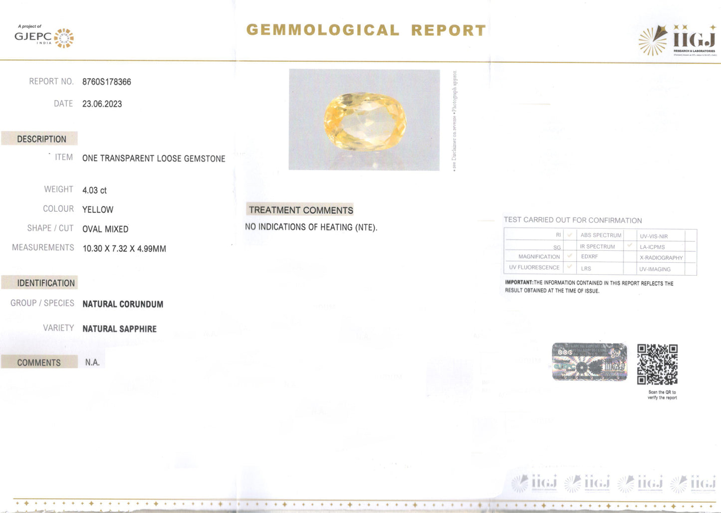 Yellow Sapphire - 4.03 Carats (Pukhraj - 4.39 Ratti)