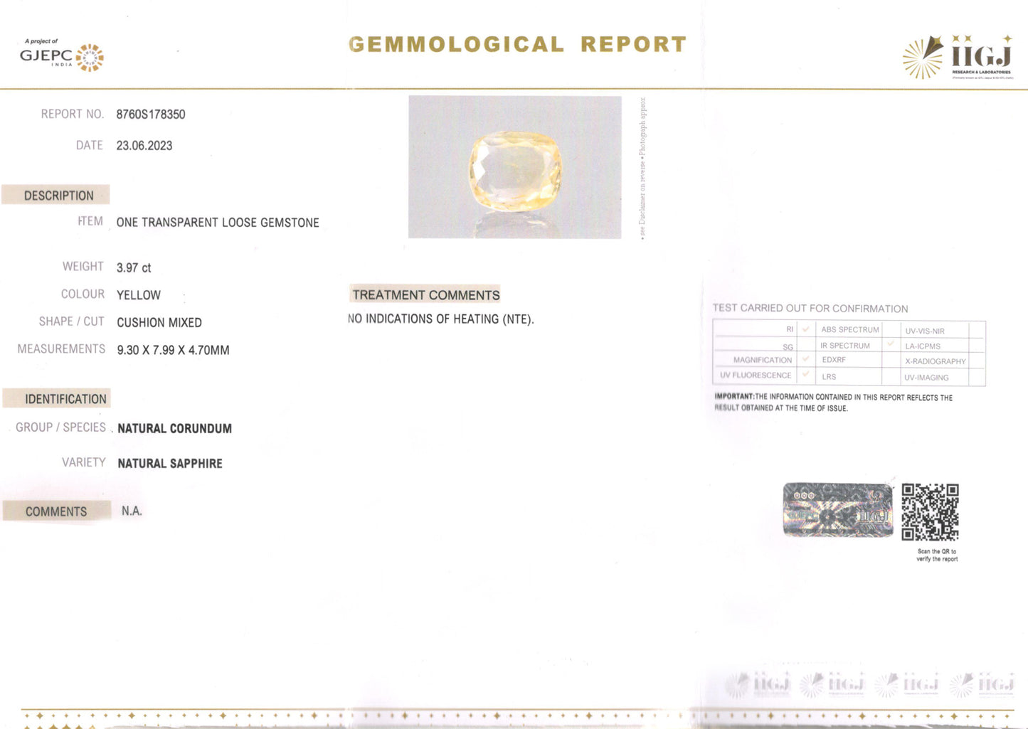 Yellow Sapphire - 3.97 Carats (Pukhraj - 4.33 Ratti)