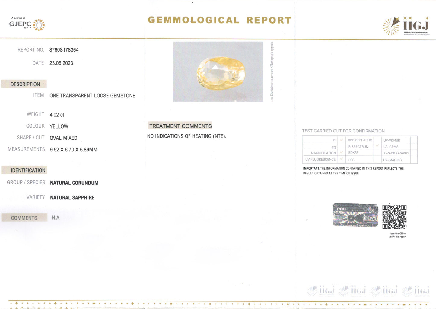 Yellow Sapphire - 4.02 Carats (Pukhraj - 4.38 Ratti)