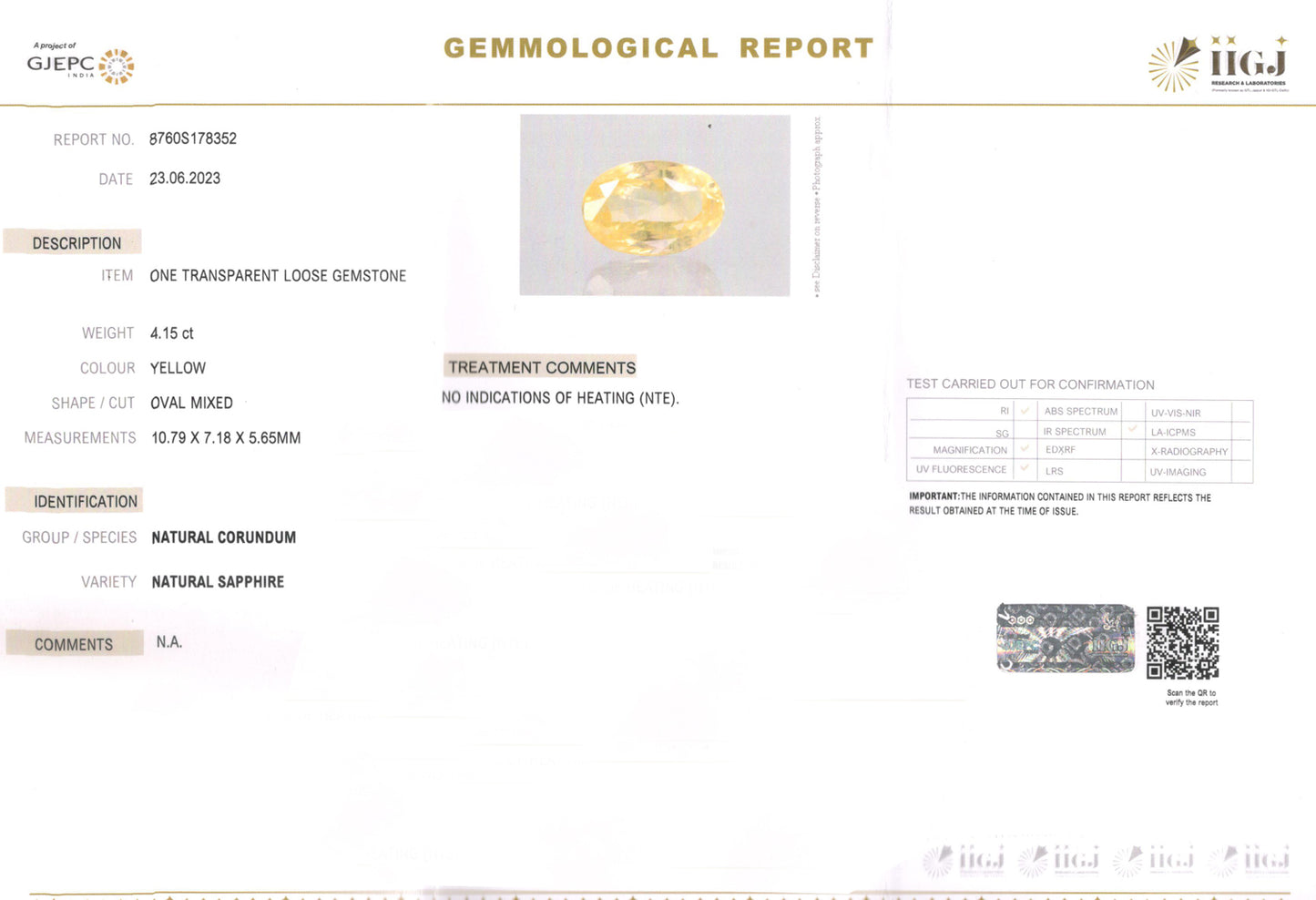 Yellow Sapphire - 4.15 Carats (Pukhraj - 4.52 Ratti)