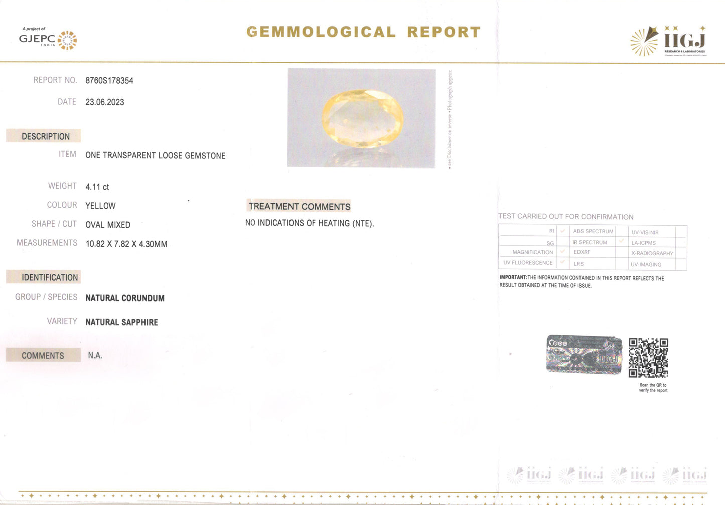 Yellow Sapphire - 4.11 Carats (Pukhraj - 4.48 Ratti)