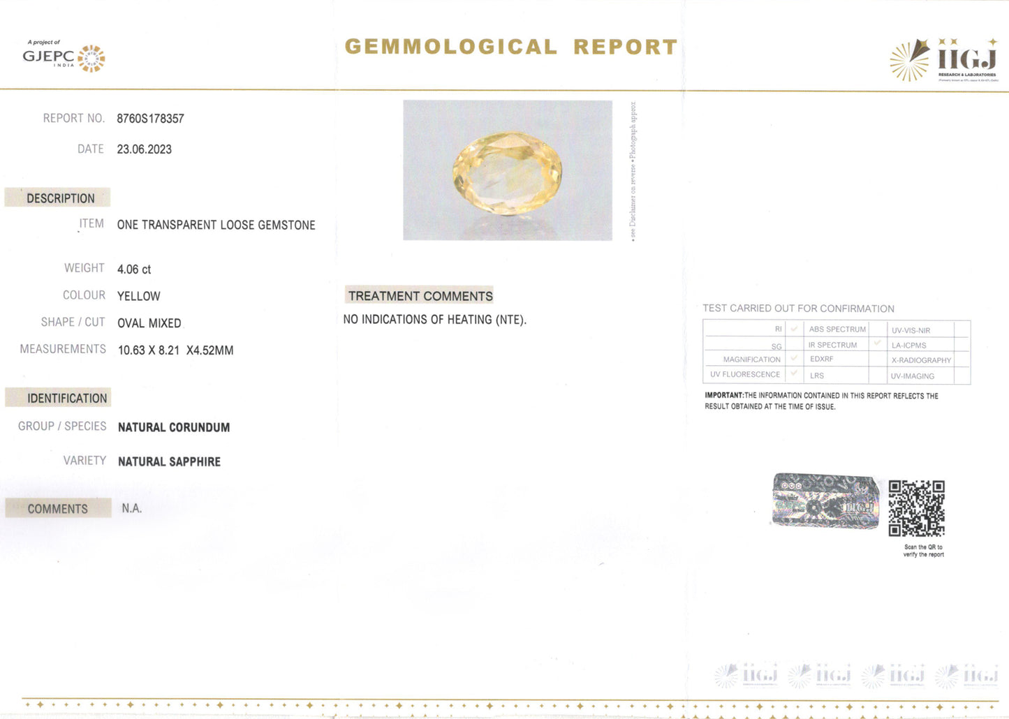 Yellow Sapphire - 4.06 Carats (Pukhraj - 4.43 Ratti)