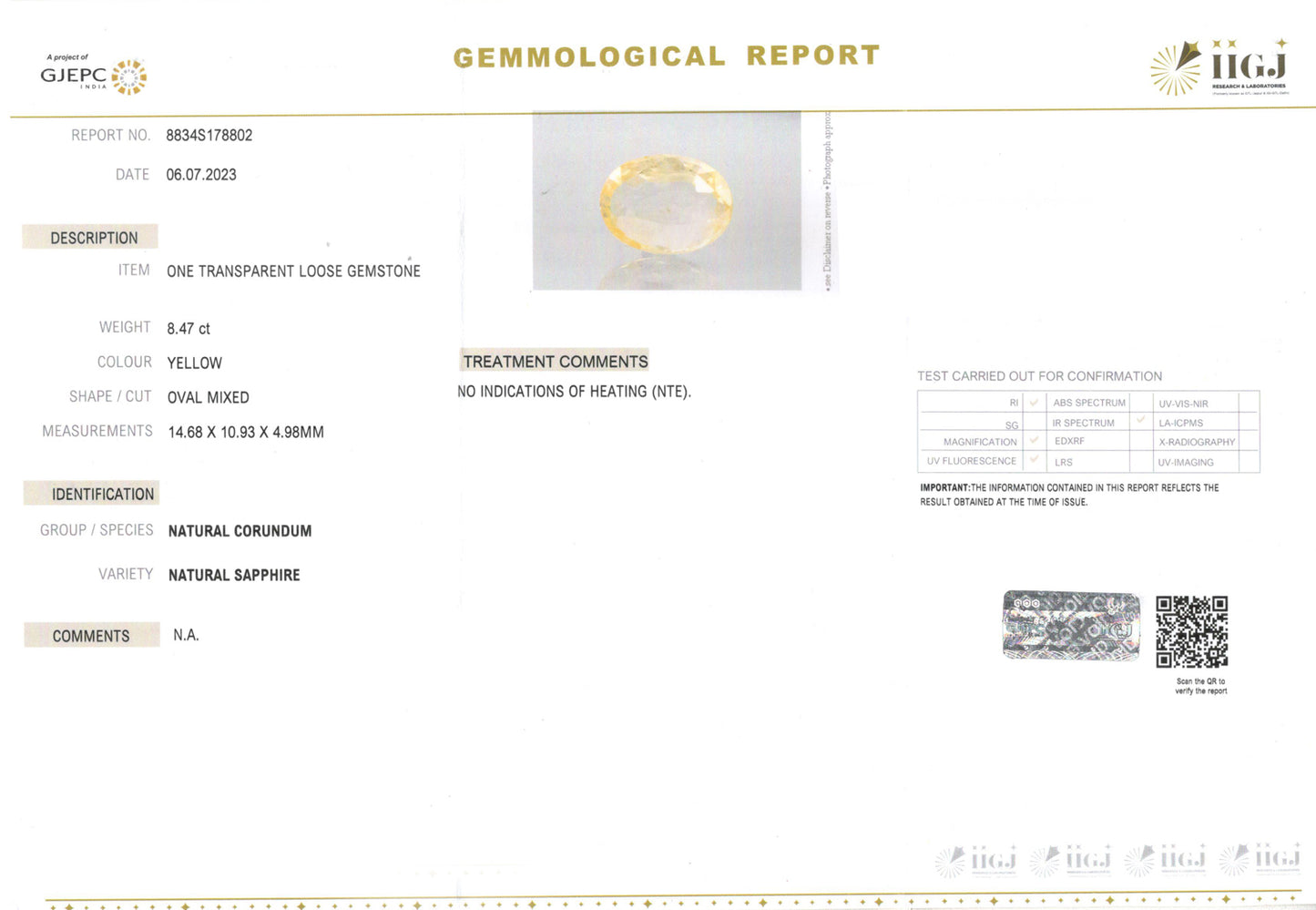 Yellow Sapphire - 8.47 Carats (Pukhraj - 9.23 Ratti)