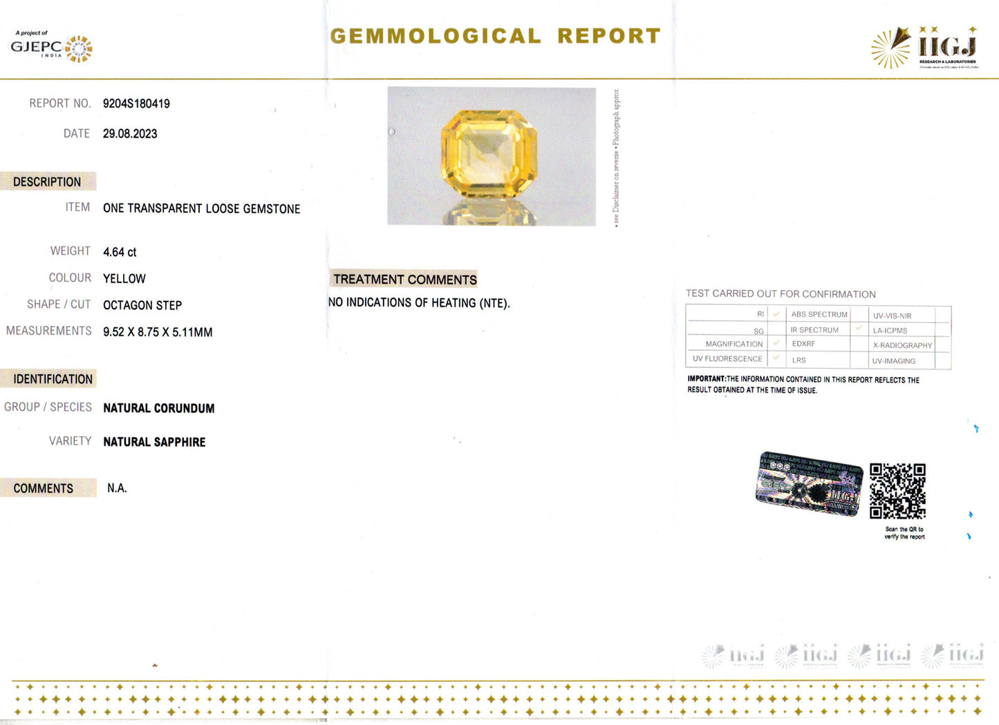 Yellow Sapphire - 4.64 Carats (Pukhraj - 5.06 Ratti)