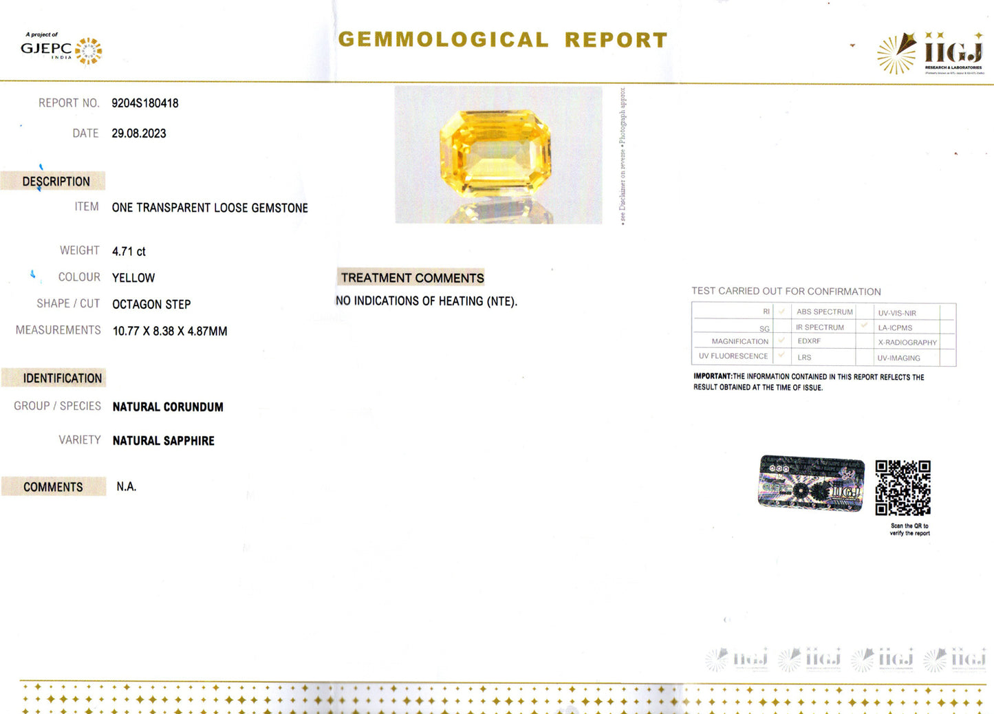 Yellow Sapphire - 4.71 Carats (Pukhraj - 5.13 Ratti)