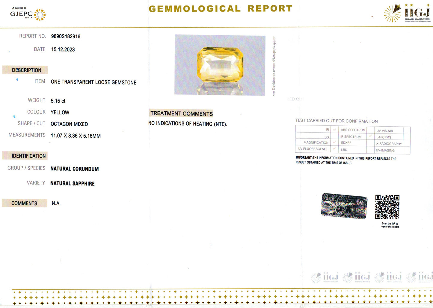Yellow Sapphire - 5.15 Carats (Pukhraj - 5.61 Ratti)