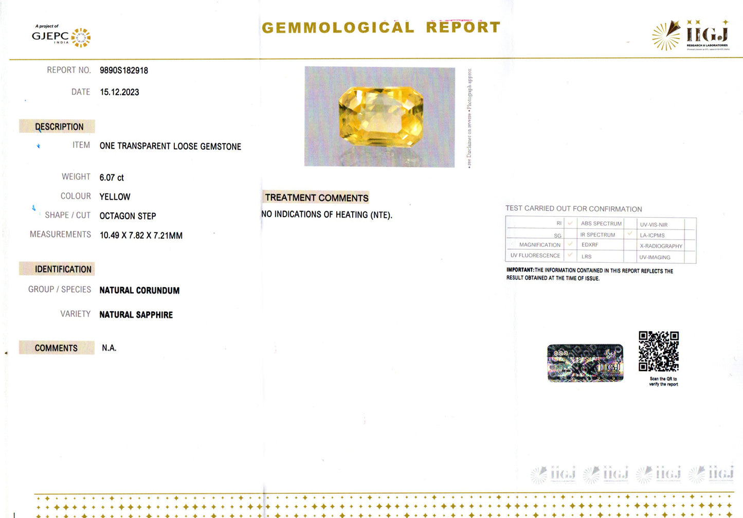 Yellow Sapphire - 6.07 Carats (Pukhraj - 6.62 Ratti)