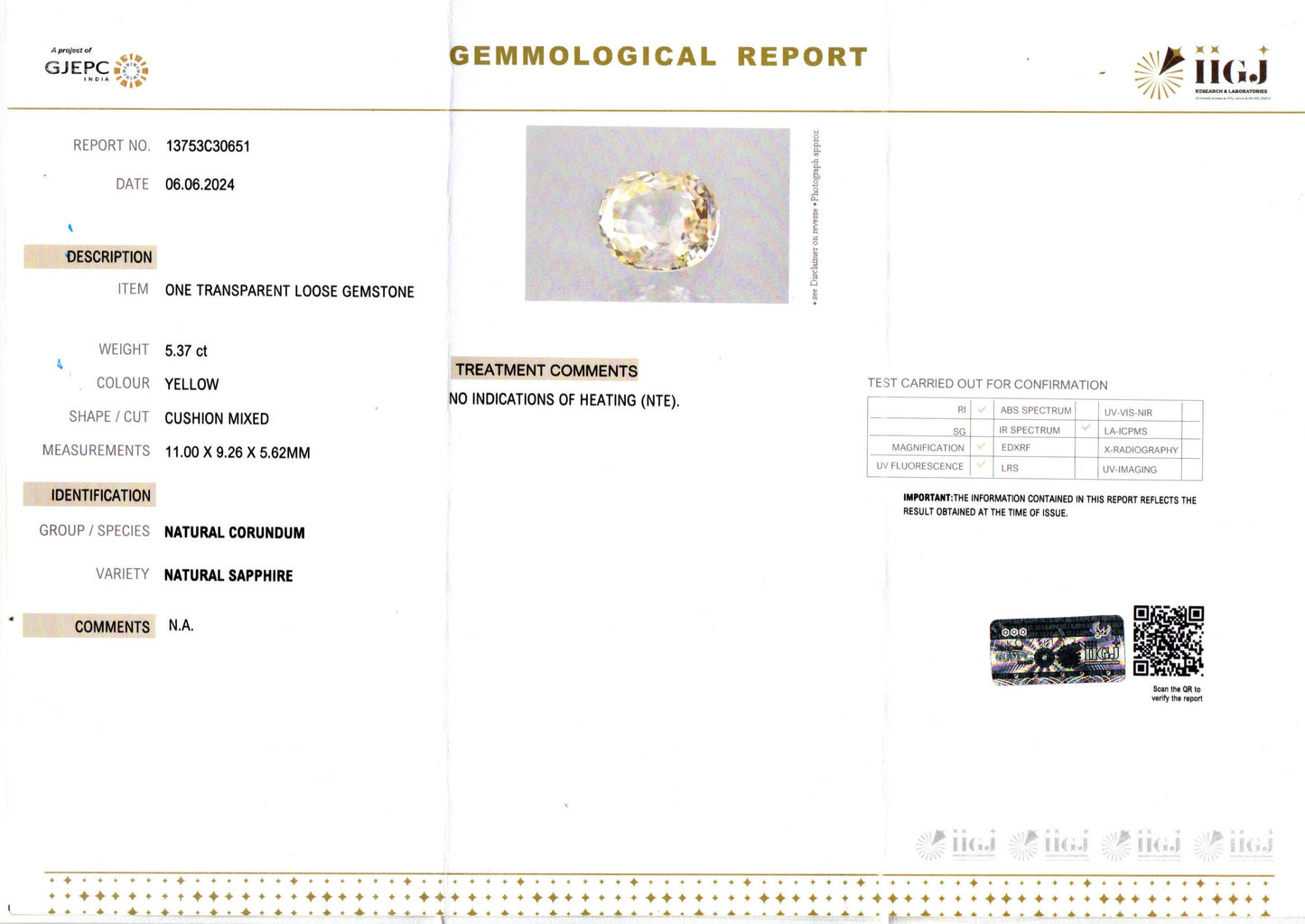 Yellow Sapphire - 5.37 Carats (Pukhraj - 5.85 Ratti)