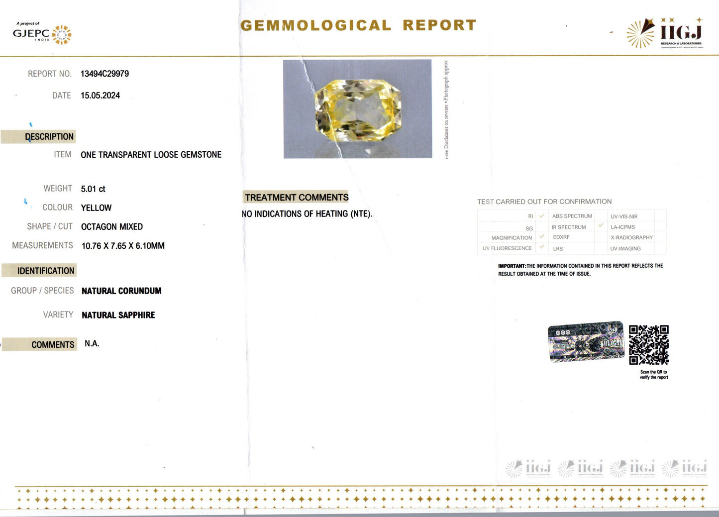 Yellow Sapphire - 5.01 Carats (Pukhraj - 5.46 Ratti)