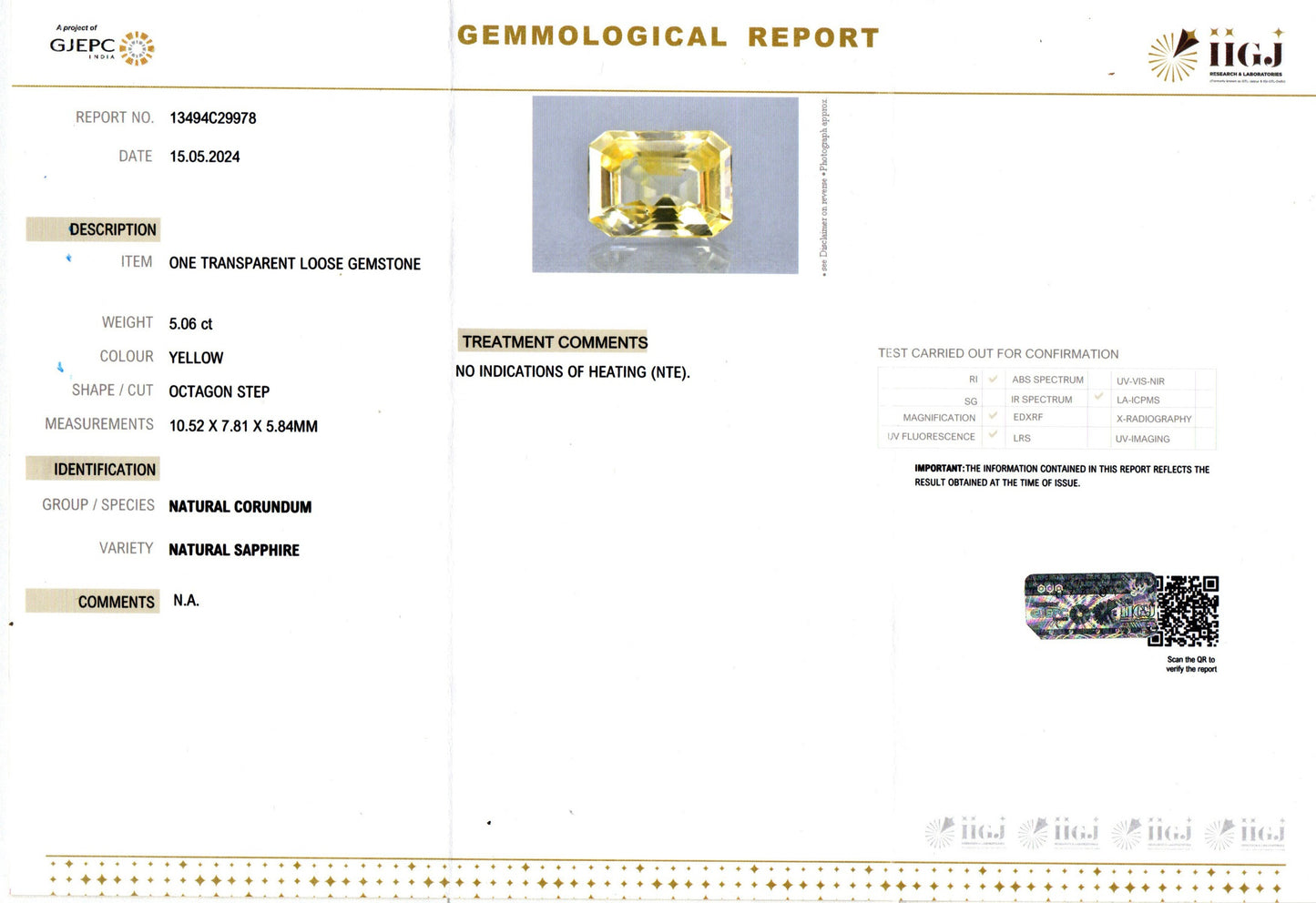 Yellow Sapphire - 5.06 Carats (Pukhraj - 5.52 Ratti)
