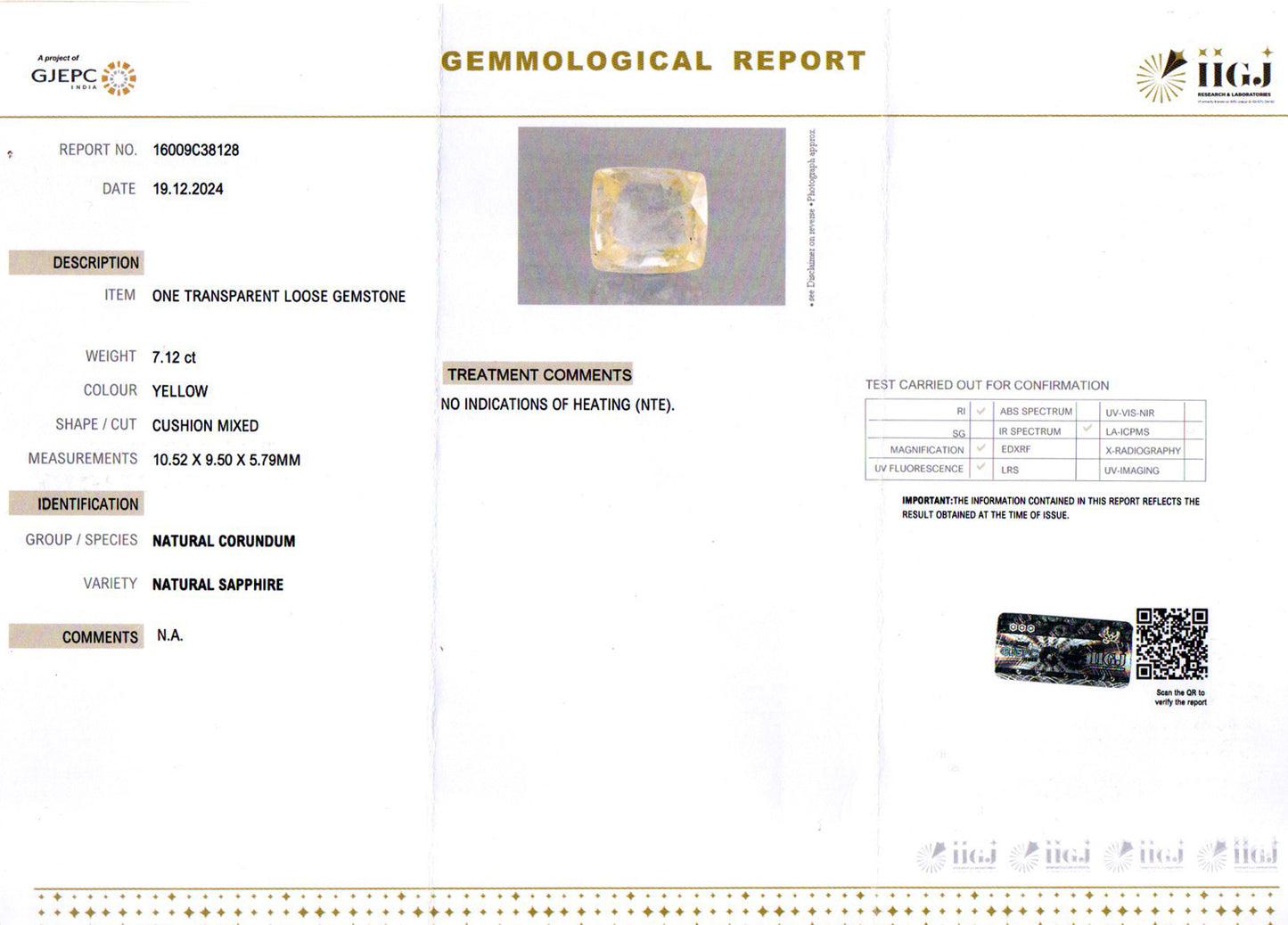 Yellow Sapphire - 7.12 Carats (Pukhraj - 7.76 Ratti)