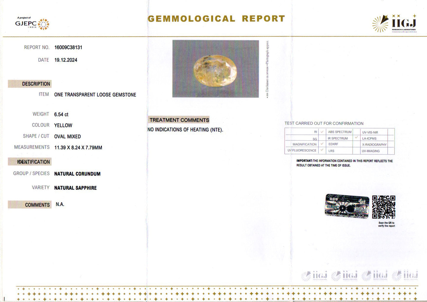 Yellow Sapphire - 6.54 Carats (Pukhraj - 7.13 Ratti)