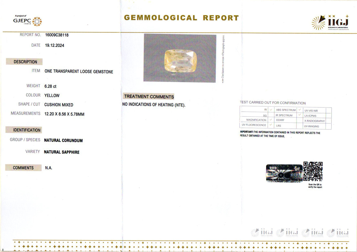 Yellow Sapphire - 6.28 Carats (Pukhraj - 6.85 Ratti)