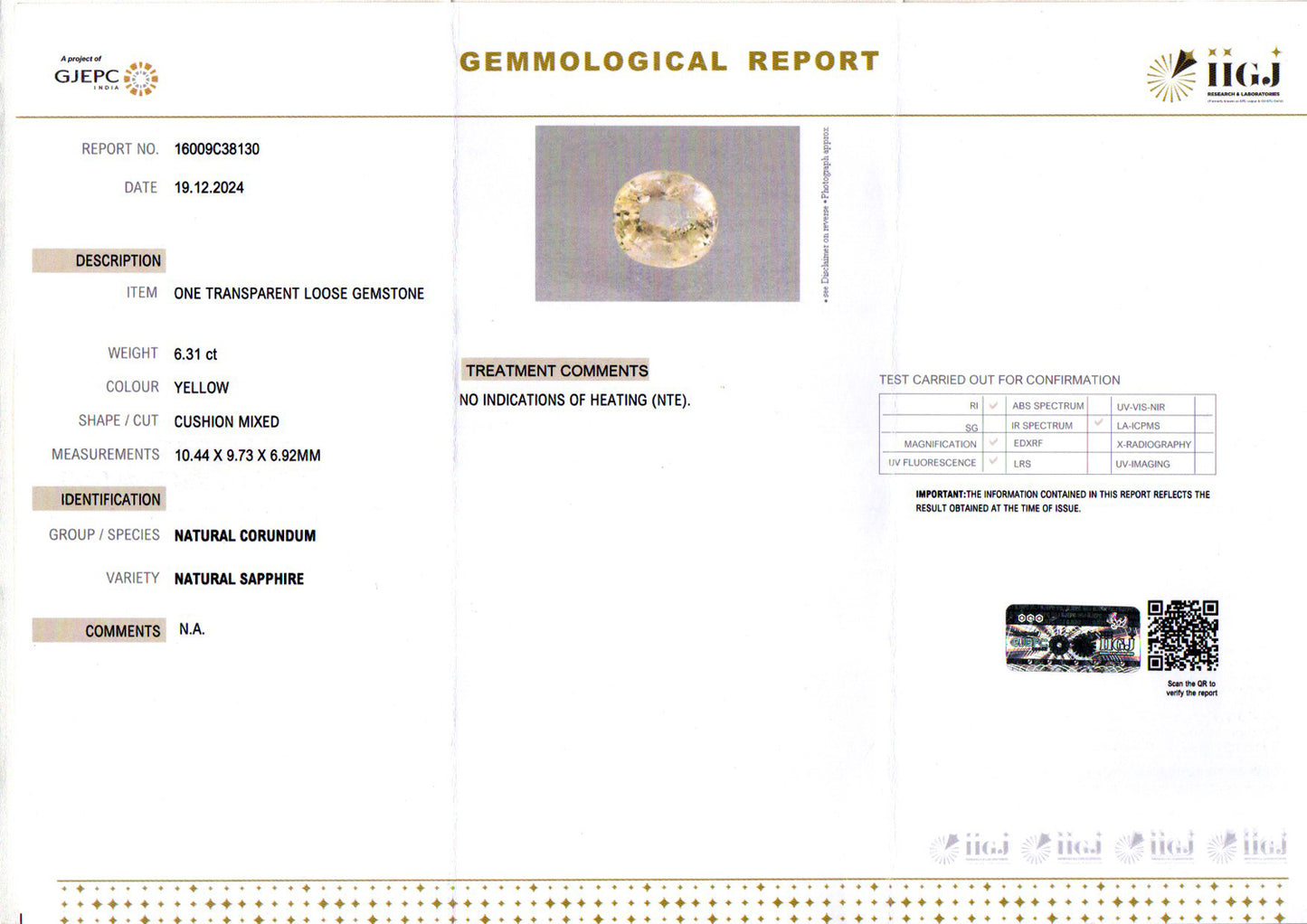Yellow Sapphire - 6.31 Carats (Pukhraj - 6.88 Ratti)