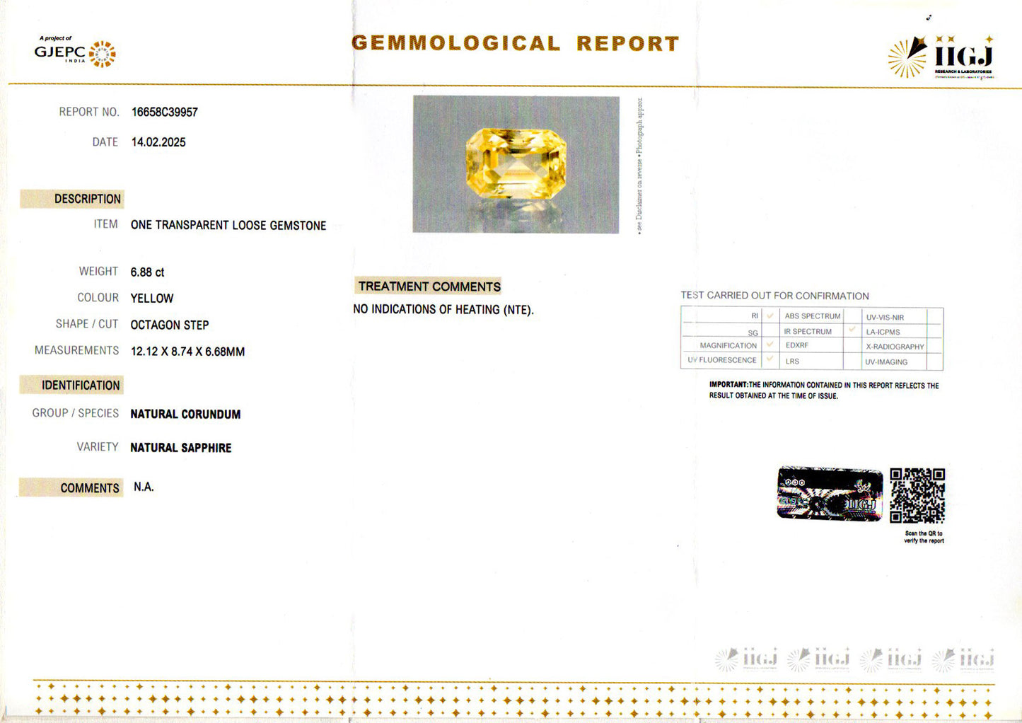 Yellow Sapphire - 6.88 Carats (Pukhraj - 7.50 Ratti)