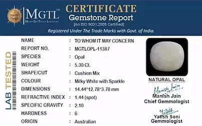 Opal - 5.30 Carats (Dudhiya Pathar - 5.78 Ratti)