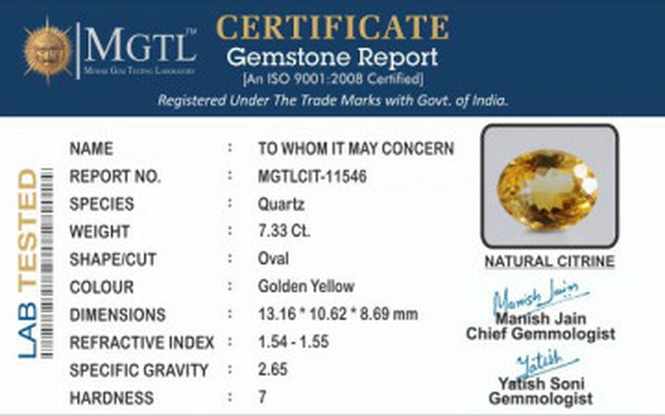 Citrine - 7.33 Carats (Sunela - 7.99 Ratti)
