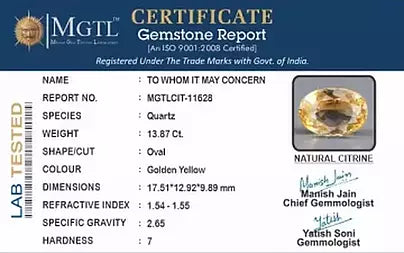 Citrine - 13.87 Carats (Sunela - 15.12 Ratti)