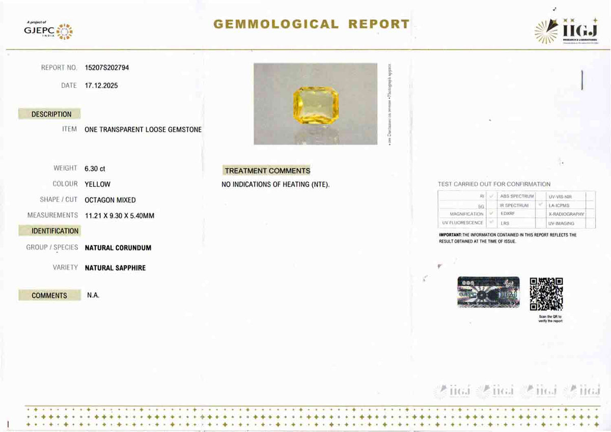 Yellow Sapphire (Pukhraj) Gemstone - 6.3 Carats