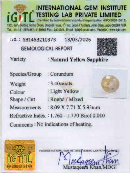 Yellow Sapphire (Pukhraj) Gemstone - 3.4 Carats