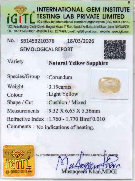 Yellow Sapphire (Pukhraj) Gemstone - 3.19 Carats
