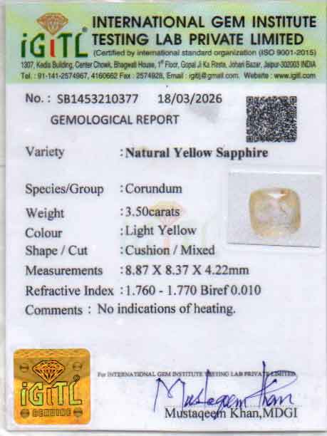Yellow Sapphire (Pukhraj) Gemstone - 3.5 Carats