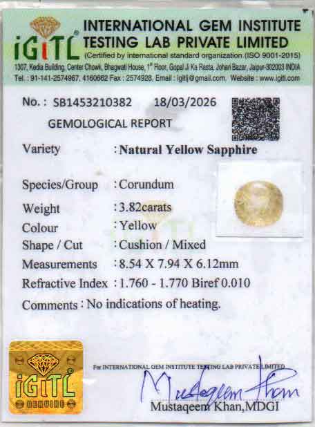 Yellow Sapphire (Pukhraj) Gemstone - 3.82 Carats