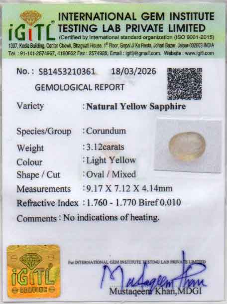 Yellow Sapphire (Pukhraj) Gemstone - 3.12 Carats